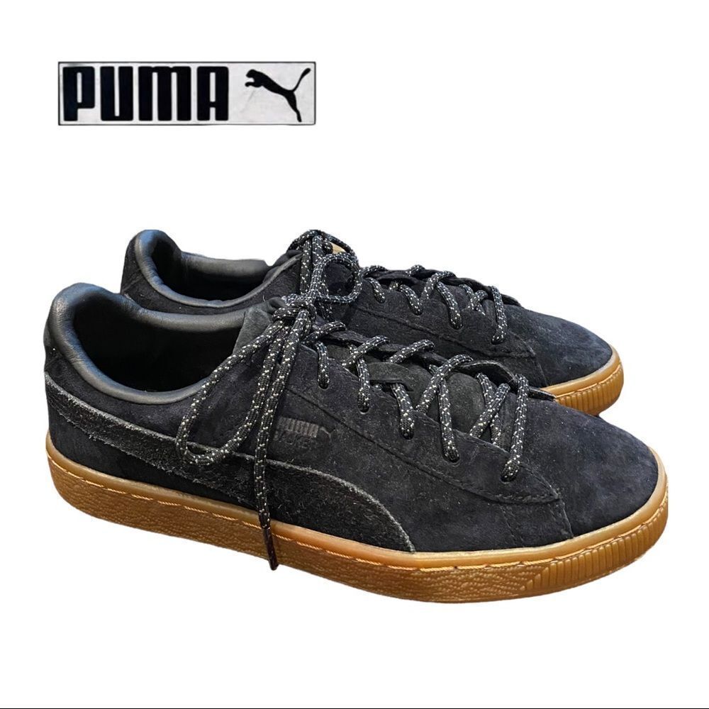 PUMA Big Kids Black Suede Leather Tennis Shoes Sneakers 5 5C
